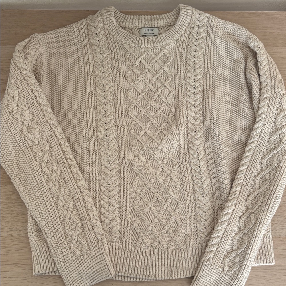 J Crew Women’s Medium 100 % Cotton Fisherman’s Sweater Beige NWT - Picture 4 of 9